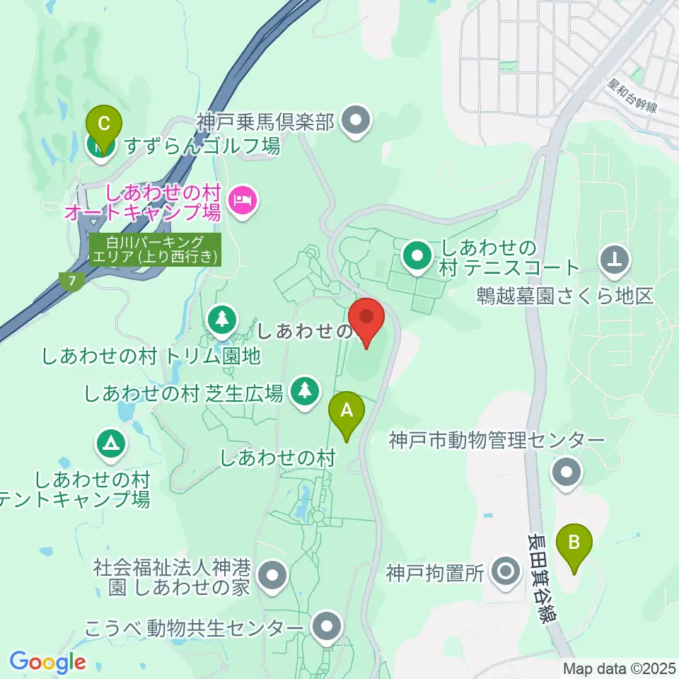 神戸市しあわせの村 多目的運動広場周辺のカフェ一覧地図