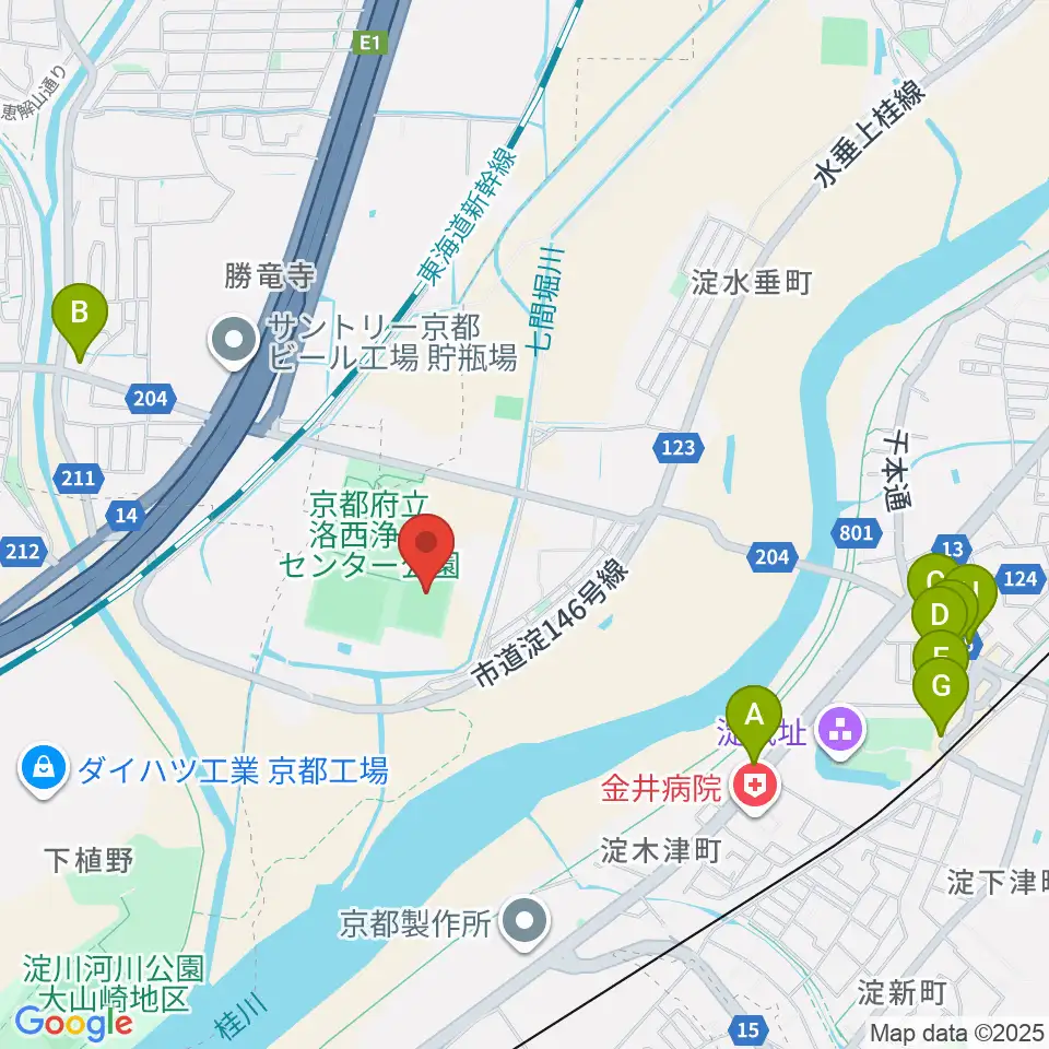 アクアパルコ洛西球技場周辺のカフェ一覧地図