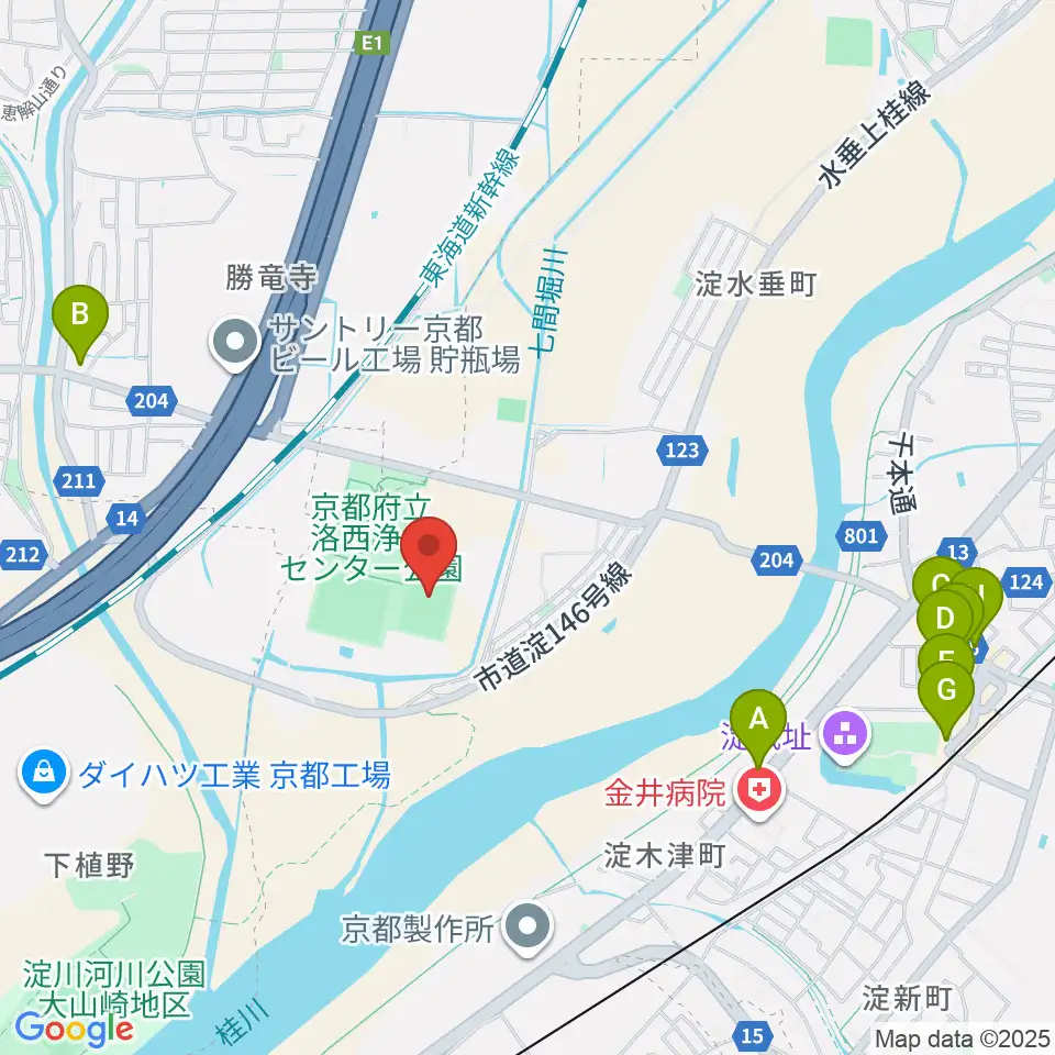 アクアパルコ洛西球技場周辺のカフェ一覧地図