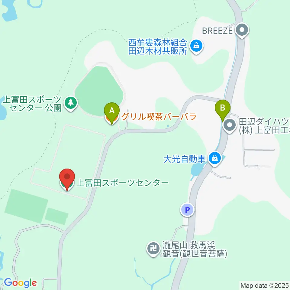 上富田スポーツセンター球技場周辺のカフェ一覧地図