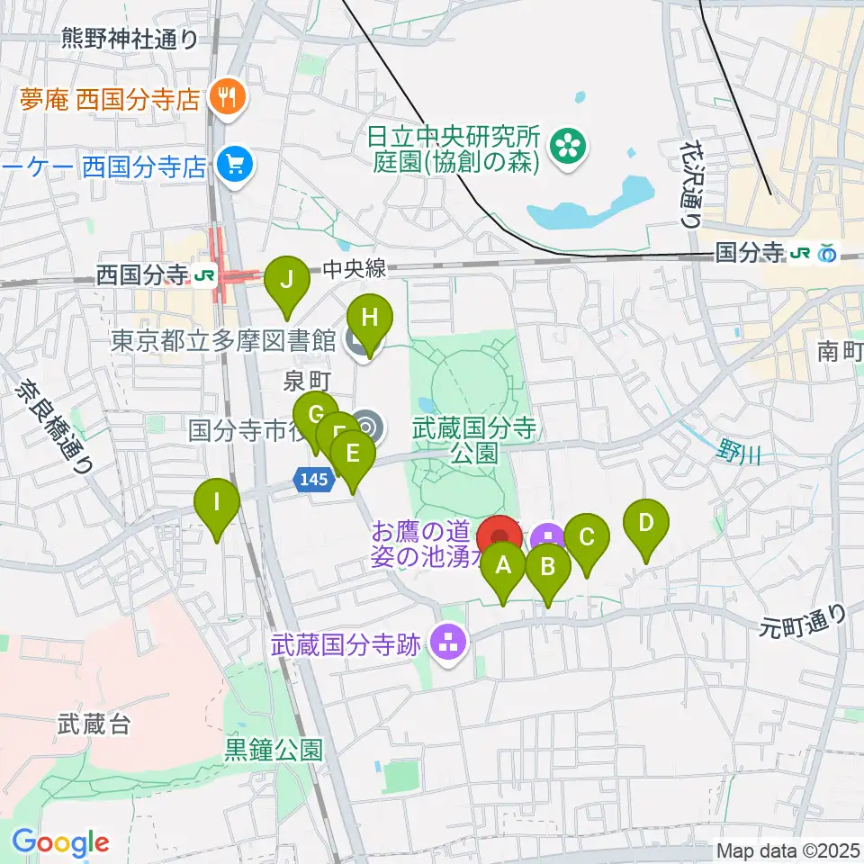 武蔵国分寺跡資料館周辺のカフェ一覧地図