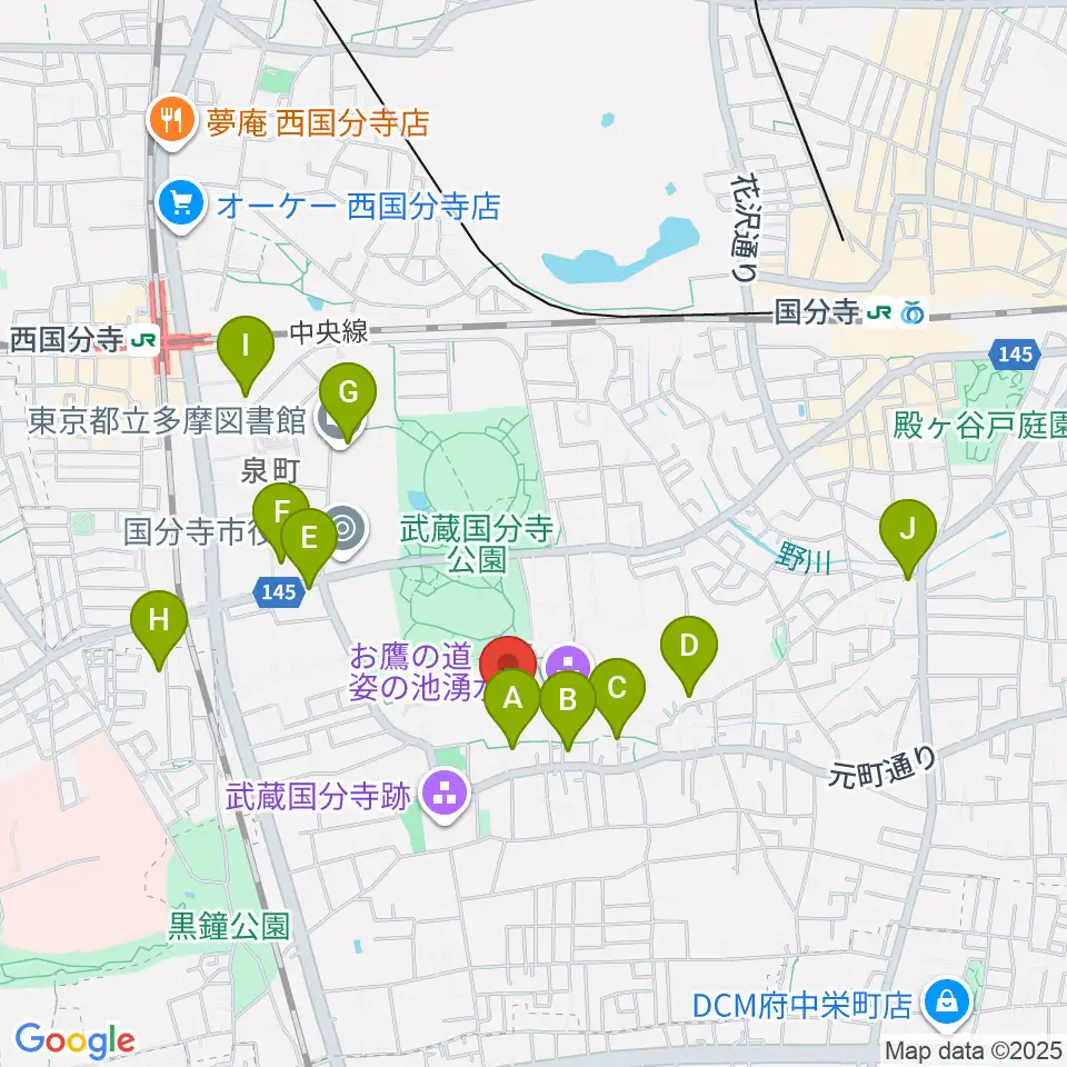 武蔵国分寺跡資料館周辺のカフェ一覧地図