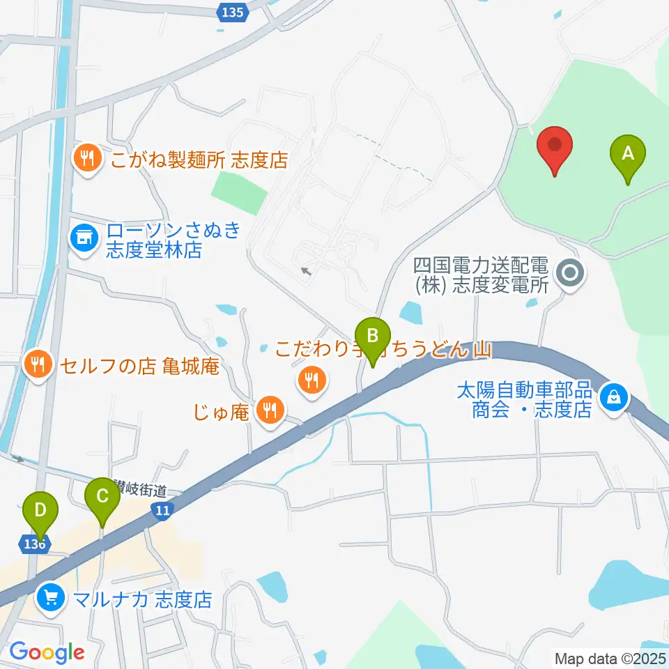 志度総合運動公園野球場周辺のカフェ一覧地図