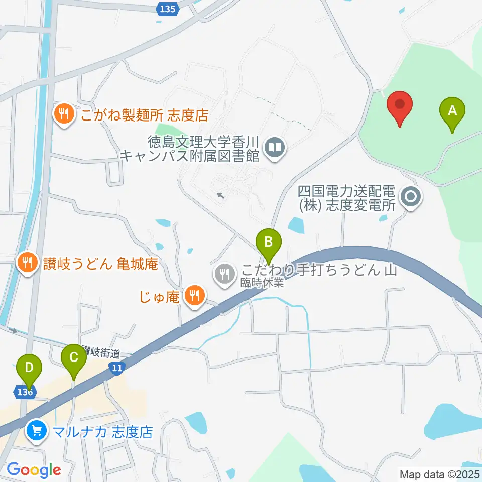 志度総合運動公園野球場周辺のカフェ一覧地図