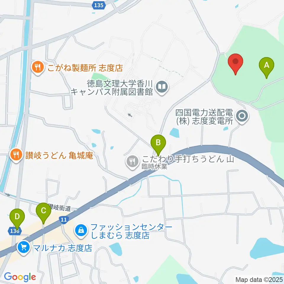 志度総合運動公園野球場周辺のカフェ一覧地図
