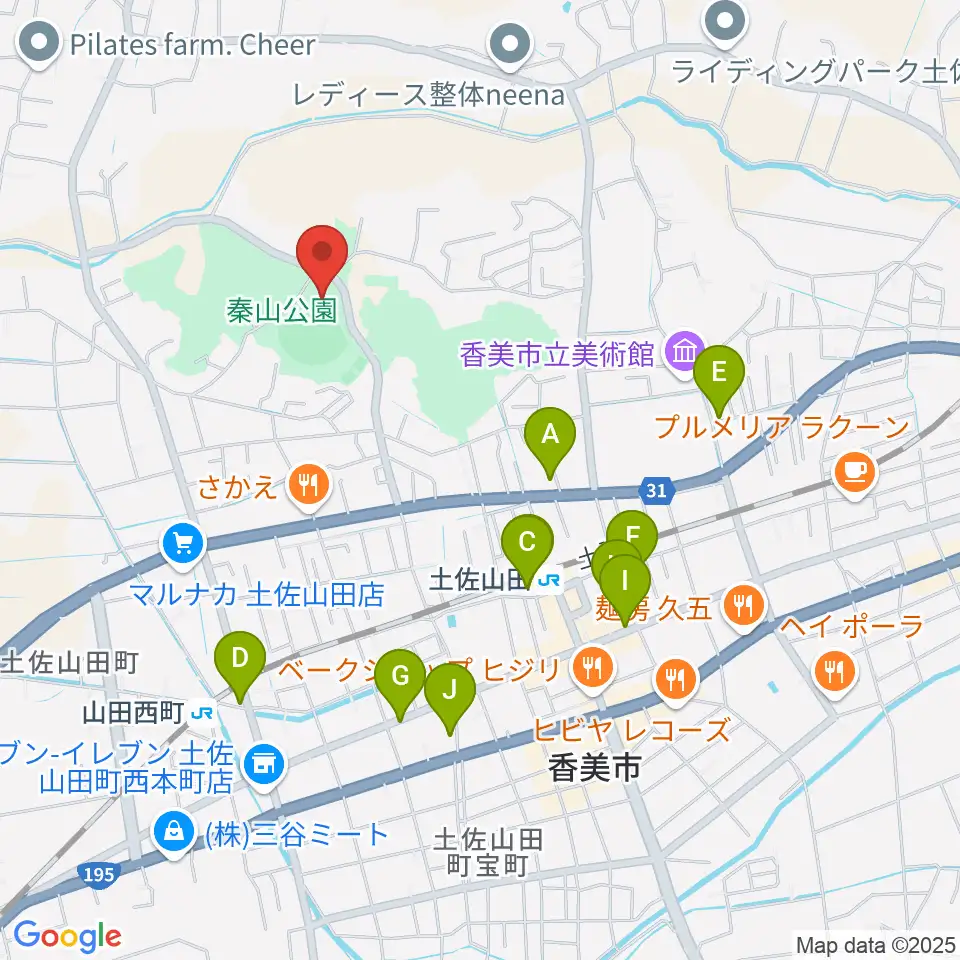 香美市秦山公園野球場周辺のカフェ一覧地図