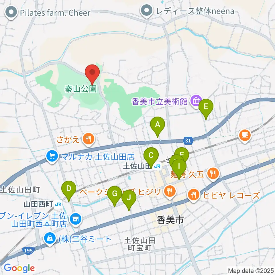 香美市秦山公園野球場周辺のカフェ一覧地図