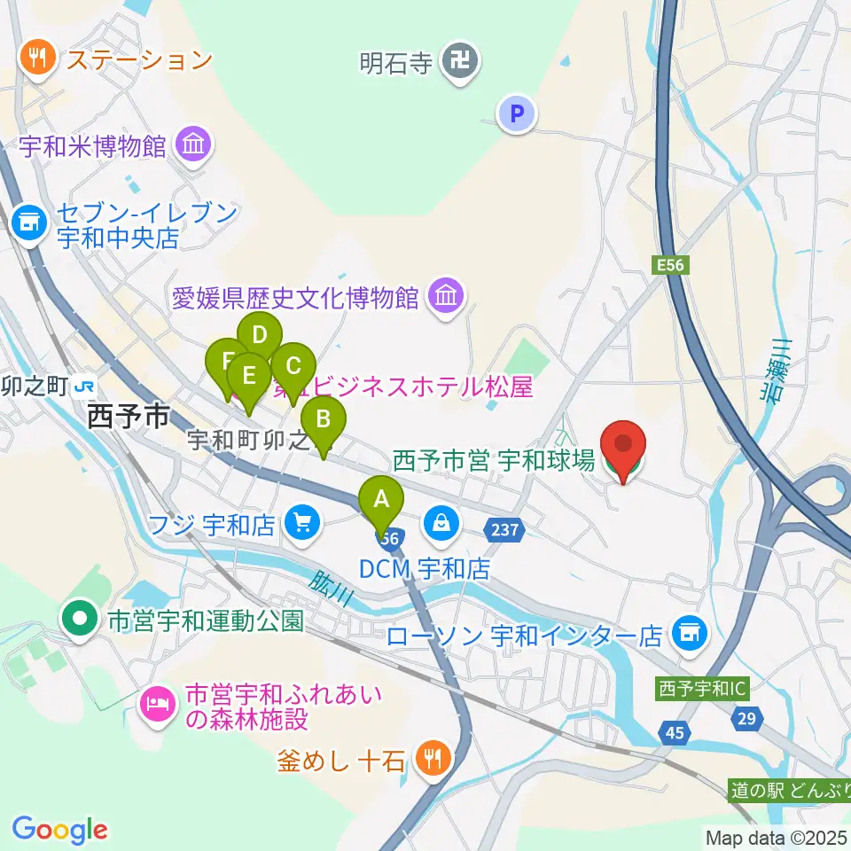 西予市営宇和球場周辺のカフェ一覧地図