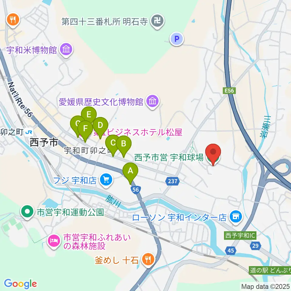 西予市営宇和球場周辺のカフェ一覧地図