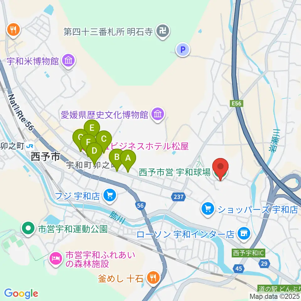 西予市営宇和球場周辺のカフェ一覧地図