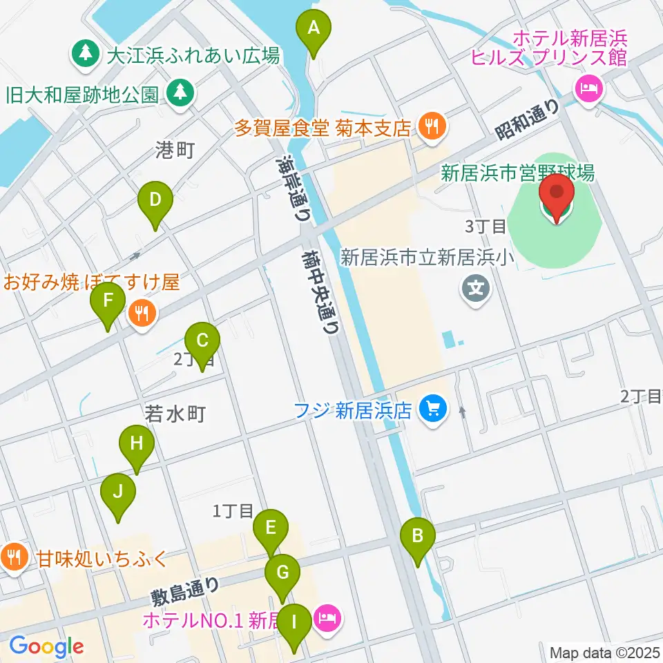 新居浜市営野球場周辺のカフェ一覧地図