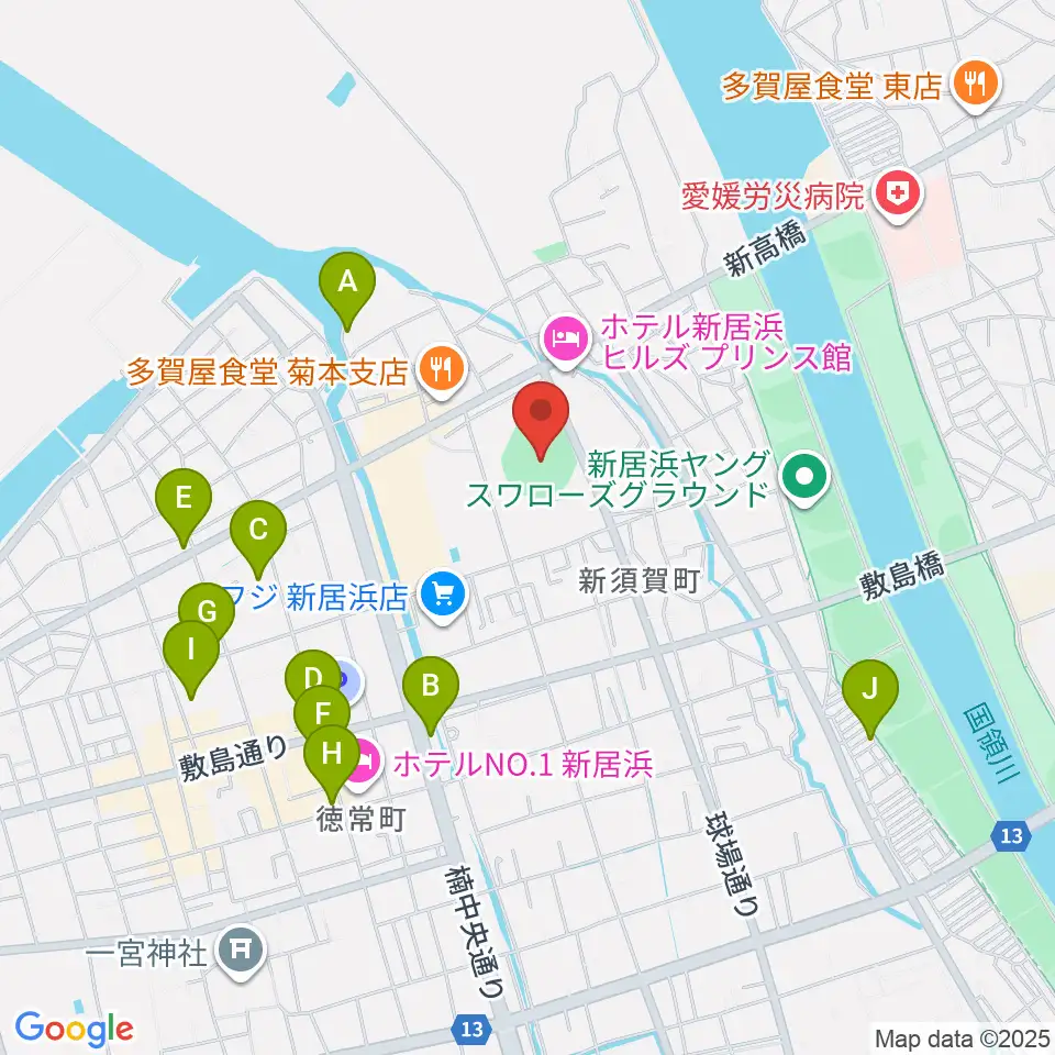 新居浜市営野球場周辺のカフェ一覧地図