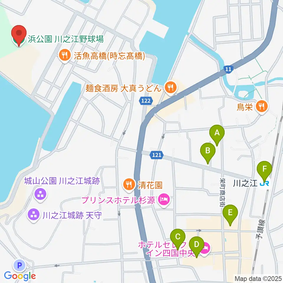 浜公園川之江野球場周辺のカフェ一覧地図