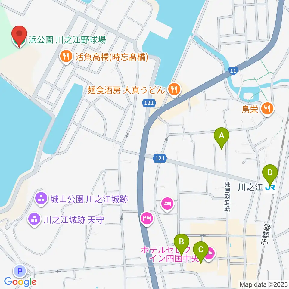 浜公園川之江野球場周辺のカフェ一覧地図