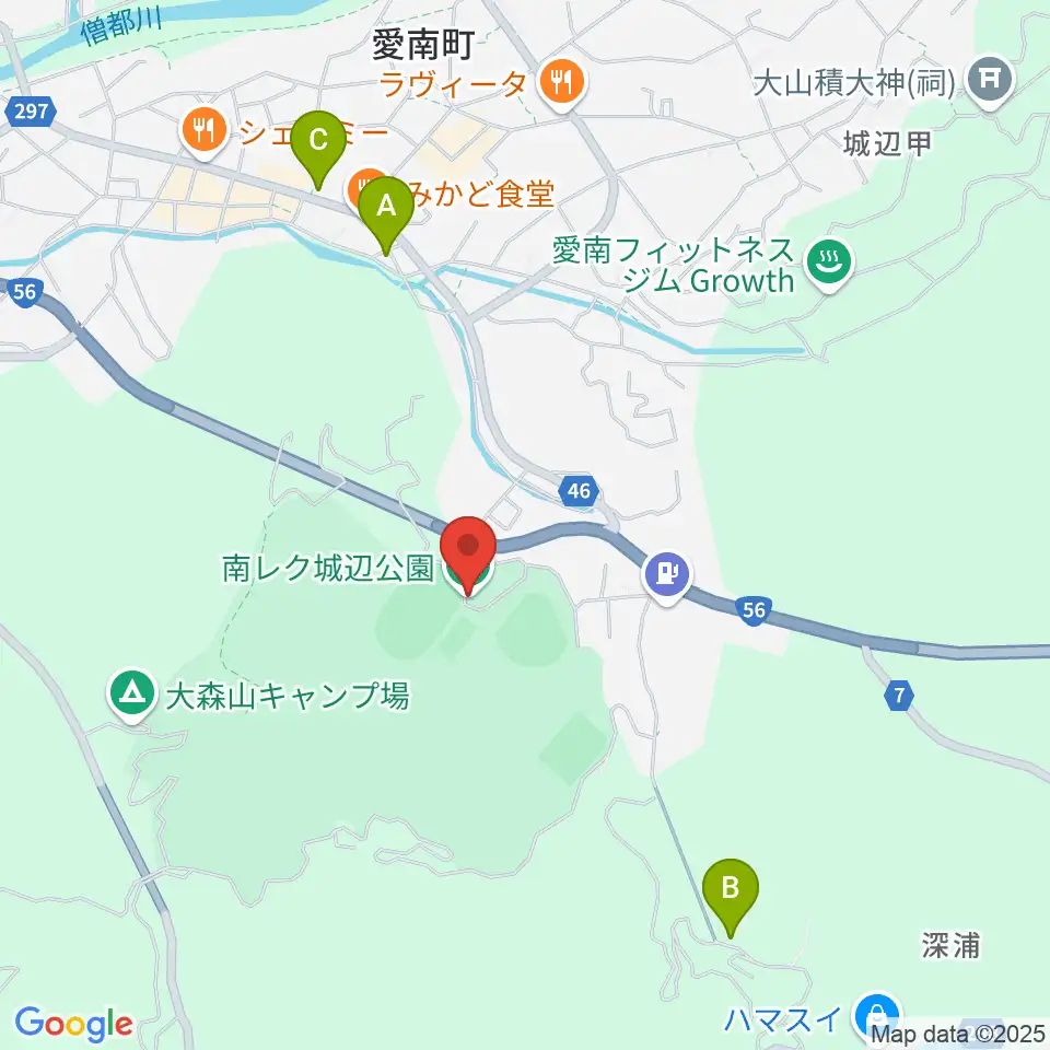 南レク城辺公園野球場周辺のカフェ一覧地図