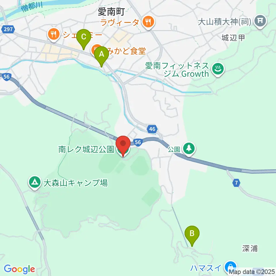 南レク城辺公園野球場周辺のカフェ一覧地図