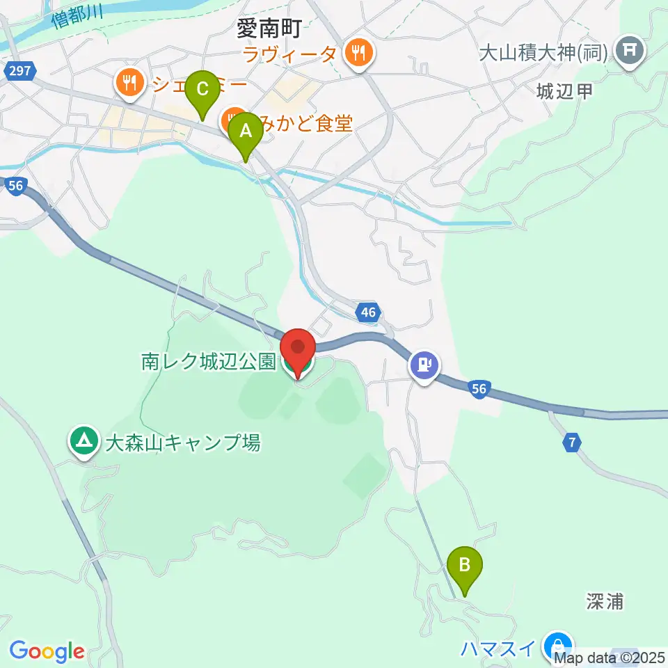 南レク城辺公園野球場周辺のカフェ一覧地図