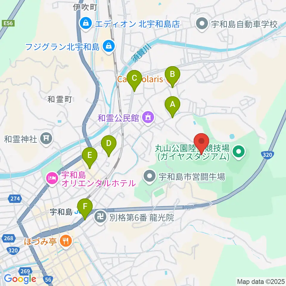 丸山公園野球場周辺のカフェ一覧地図