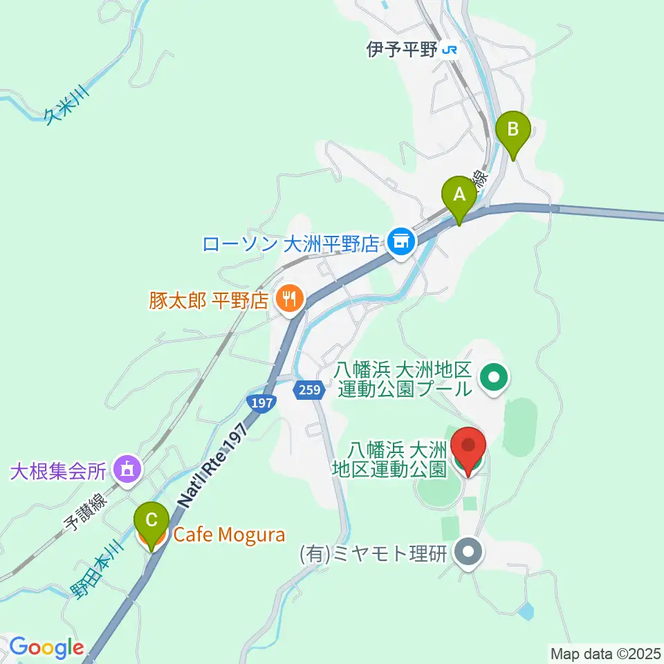 八幡浜・大洲地区運動公園野球場周辺のカフェ一覧地図