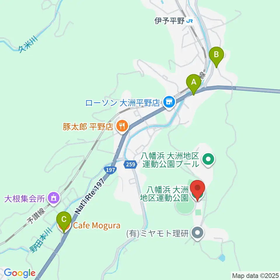 八幡浜・大洲地区運動公園野球場周辺のカフェ一覧地図