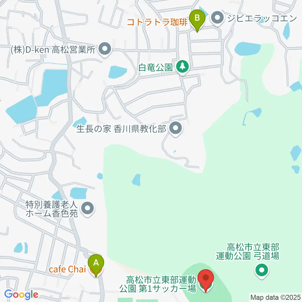 高松市立東部運動公園サッカー場周辺のカフェ一覧地図
