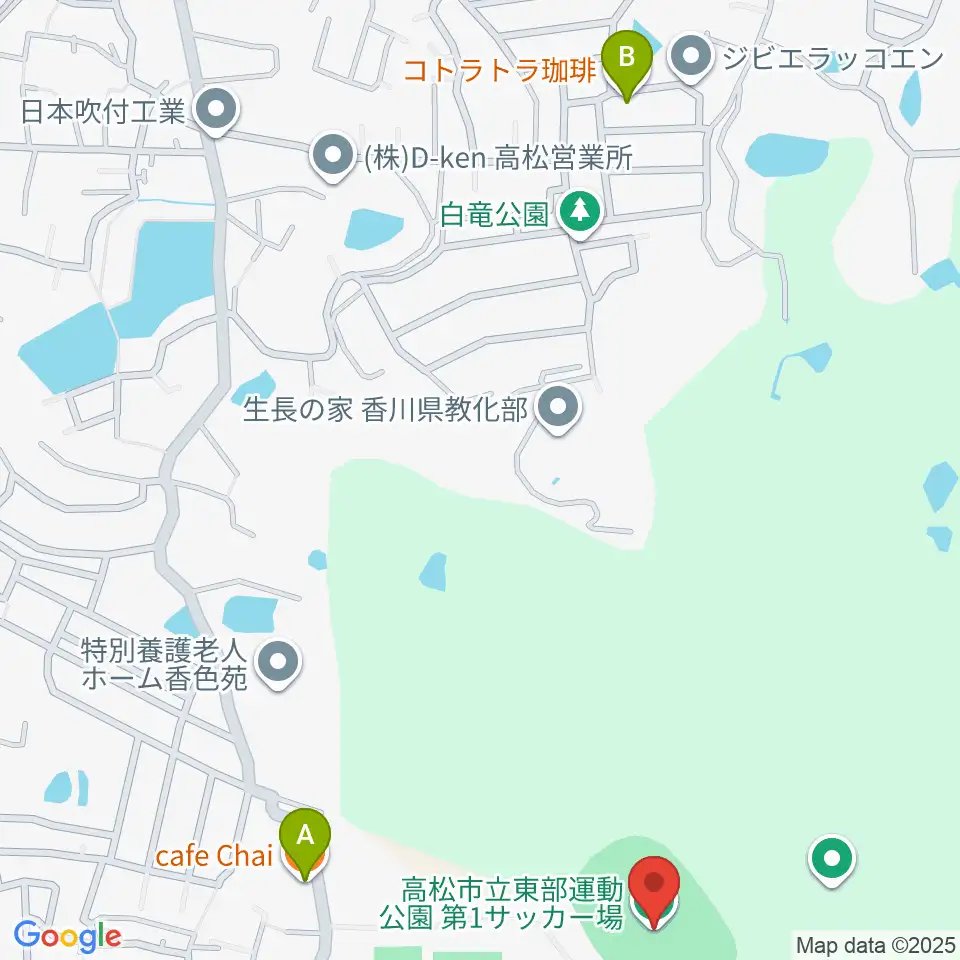 高松市立東部運動公園サッカー場周辺のカフェ一覧地図