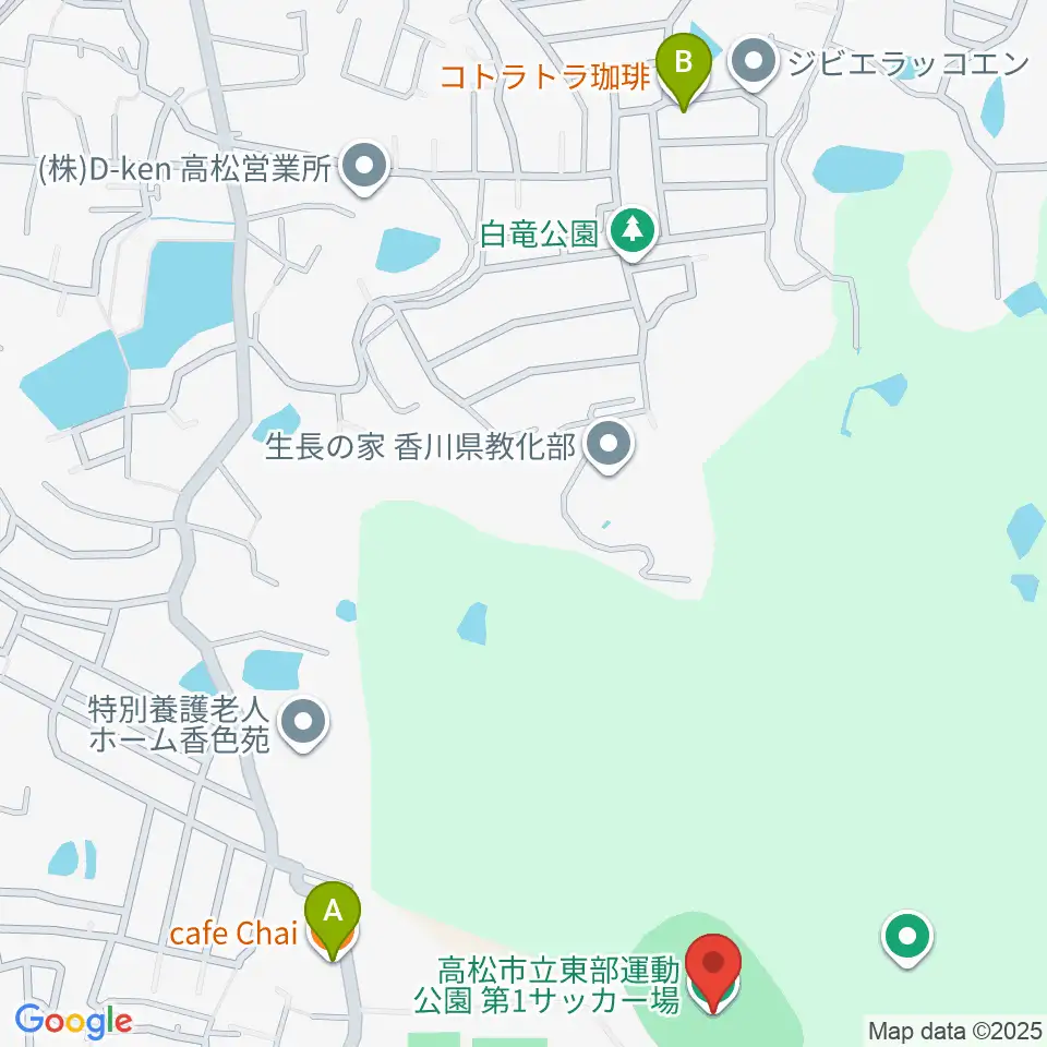 高松市立東部運動公園サッカー場周辺のカフェ一覧地図