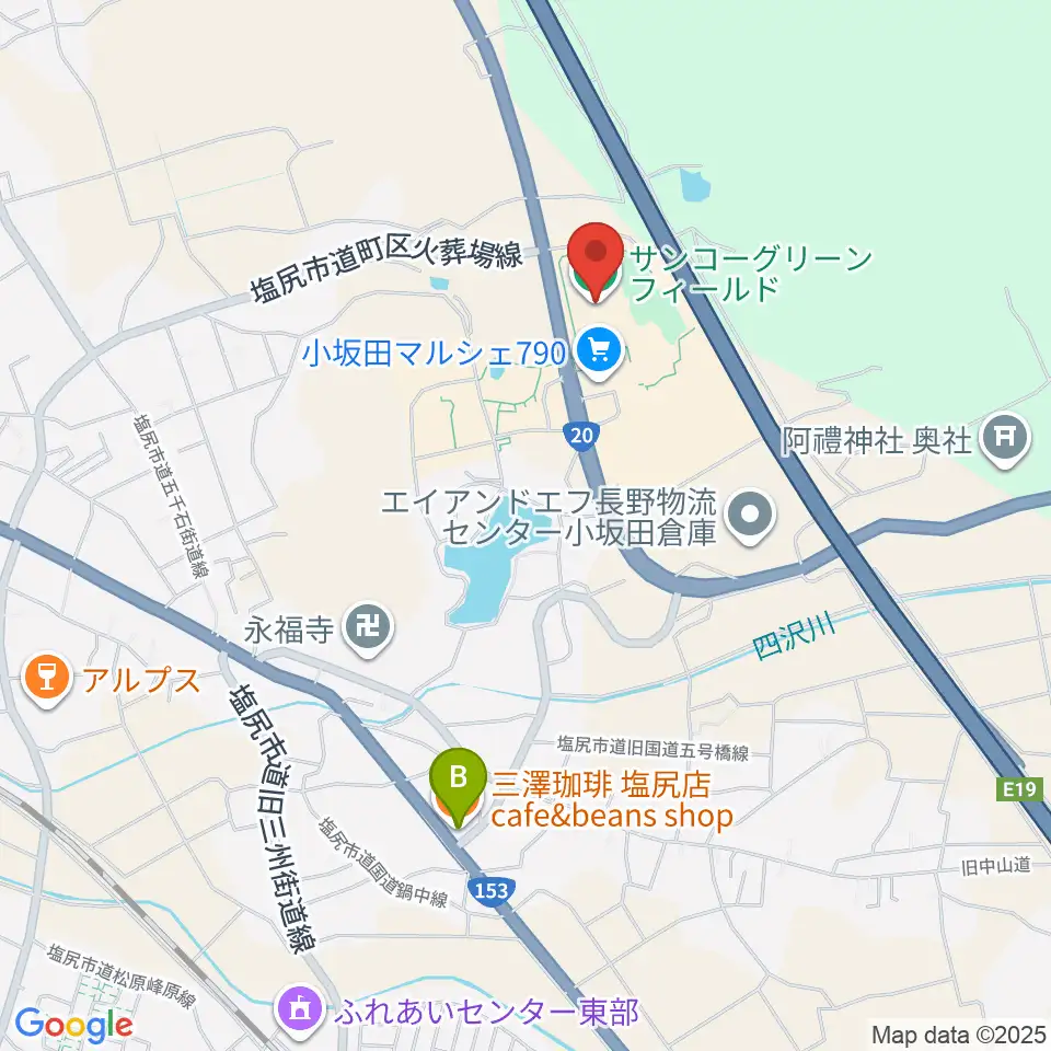 サンコーグリーンフィールド周辺のカフェ一覧地図