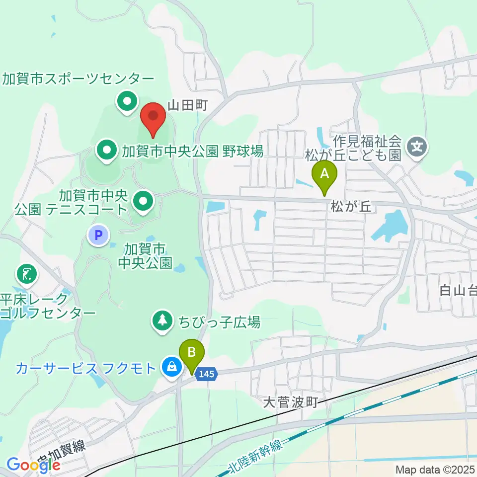 加賀市陸上競技場周辺のカフェ一覧地図