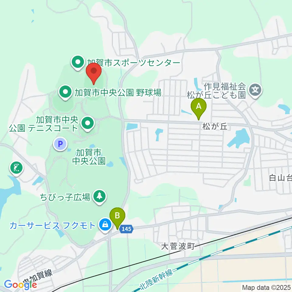加賀市陸上競技場周辺のカフェ一覧地図