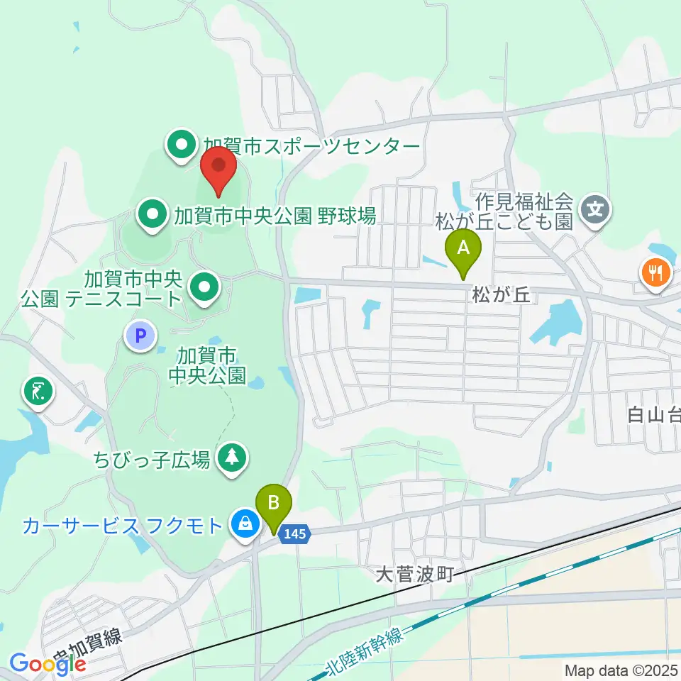 加賀市陸上競技場周辺のカフェ一覧地図