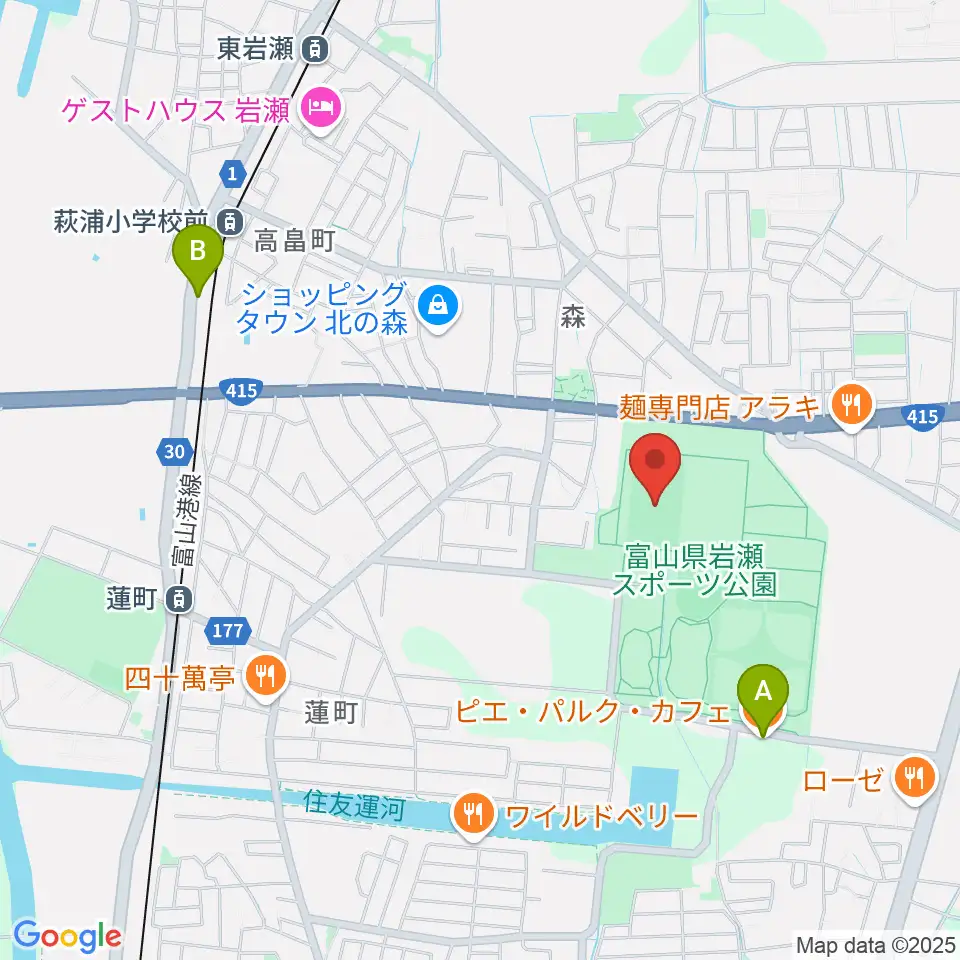 富山県岩瀬スポーツ公園サッカー・ラグビー場周辺のカフェ一覧地図
