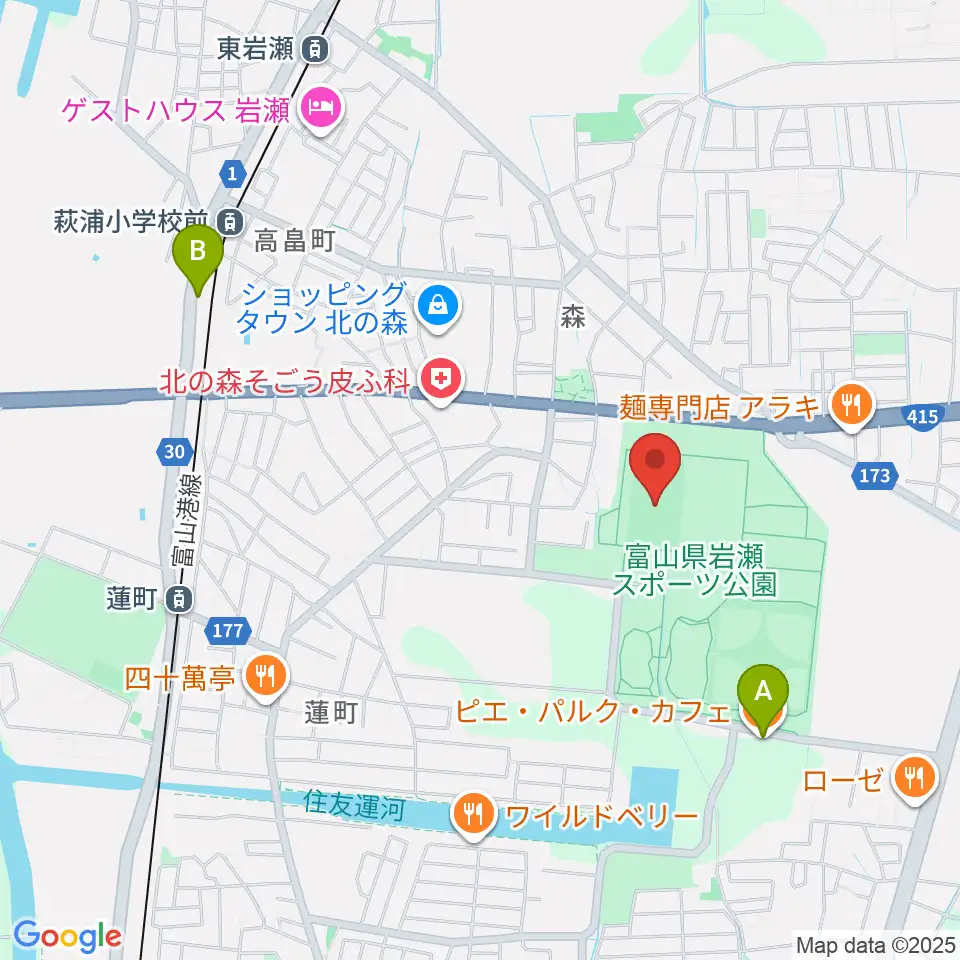 富山県岩瀬スポーツ公園サッカー・ラグビー場周辺のカフェ一覧地図
