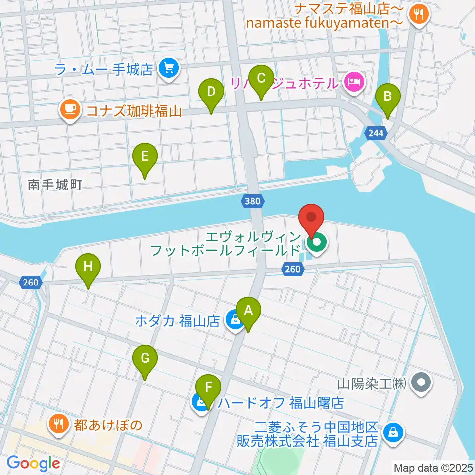 エヴォルヴィンフットボールフィールド周辺のカフェ一覧地図
