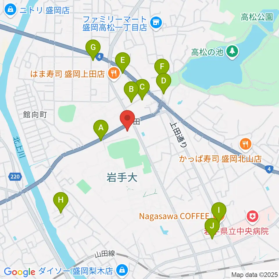 ムセンコネクトもりおかアリーナ周辺のカフェ一覧地図