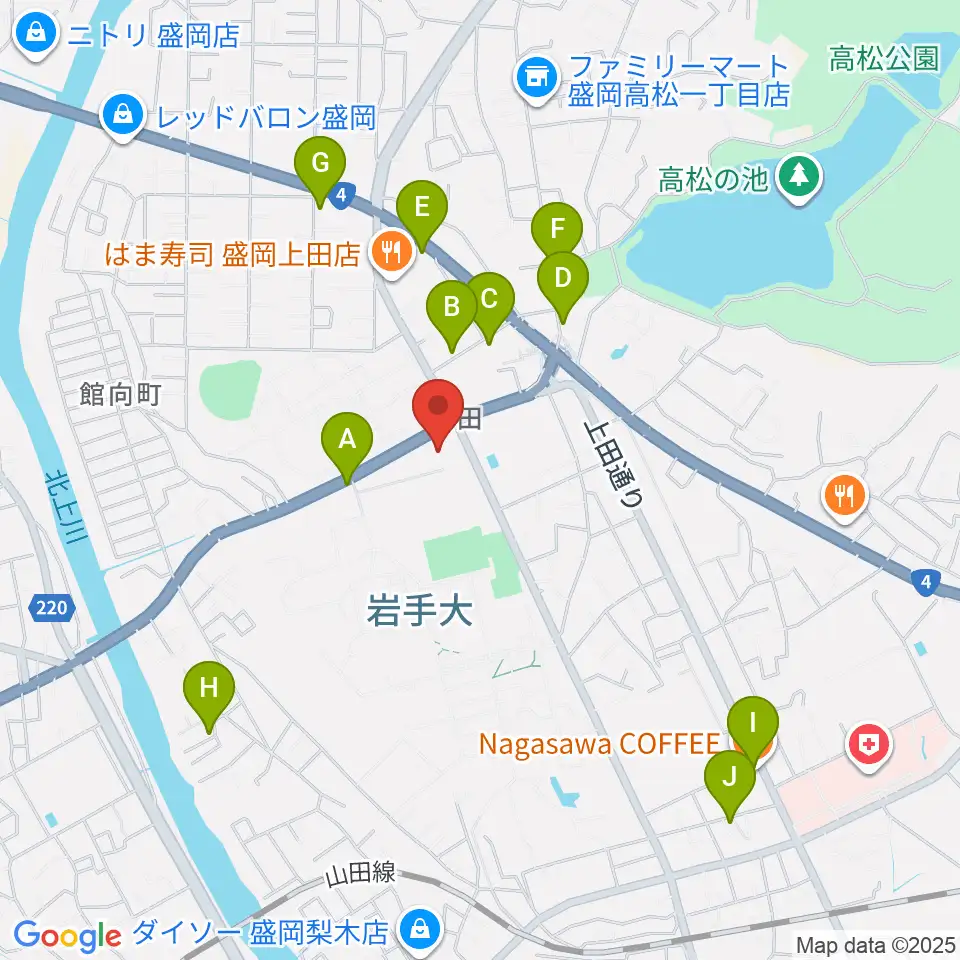 ムセンコネクトもりおかアリーナ周辺のカフェ一覧地図