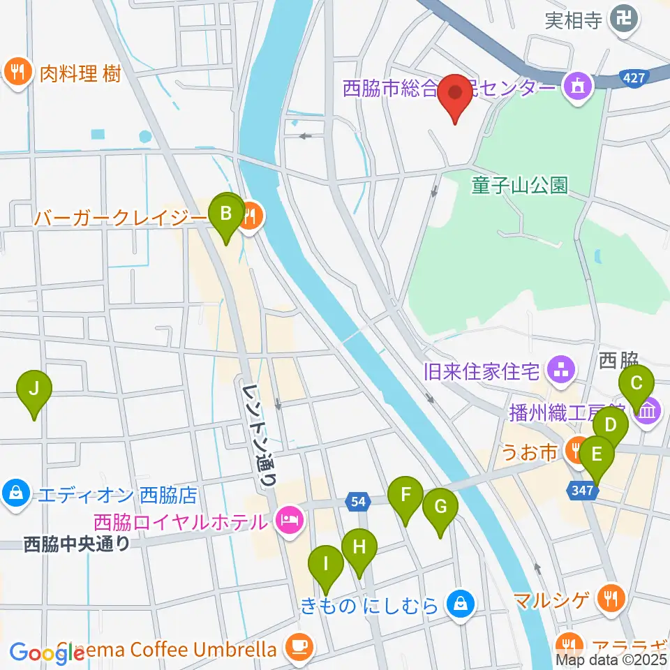 西脇市郷土資料館周辺のカフェ一覧地図