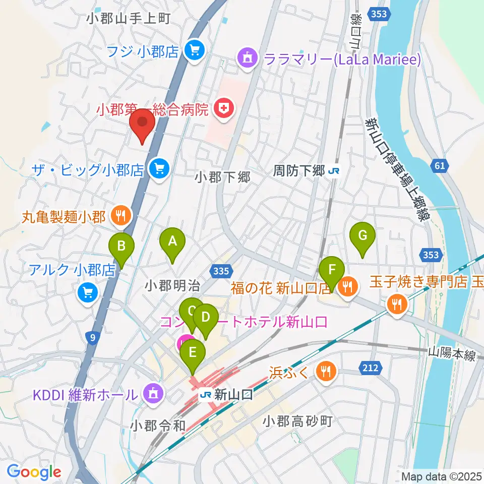 山口市小郡文化資料館周辺のカフェ一覧地図