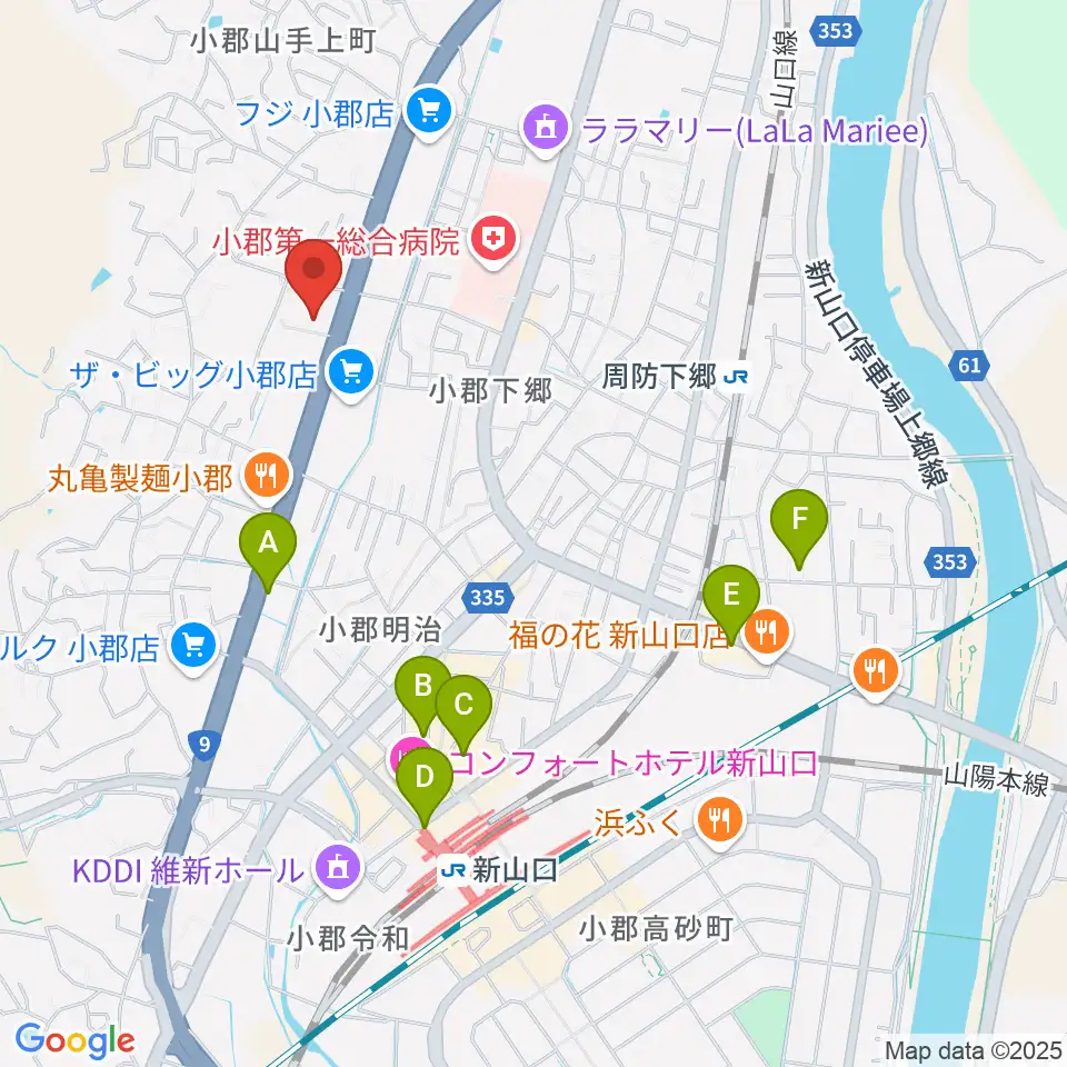 山口市小郡文化資料館周辺のカフェ一覧地図