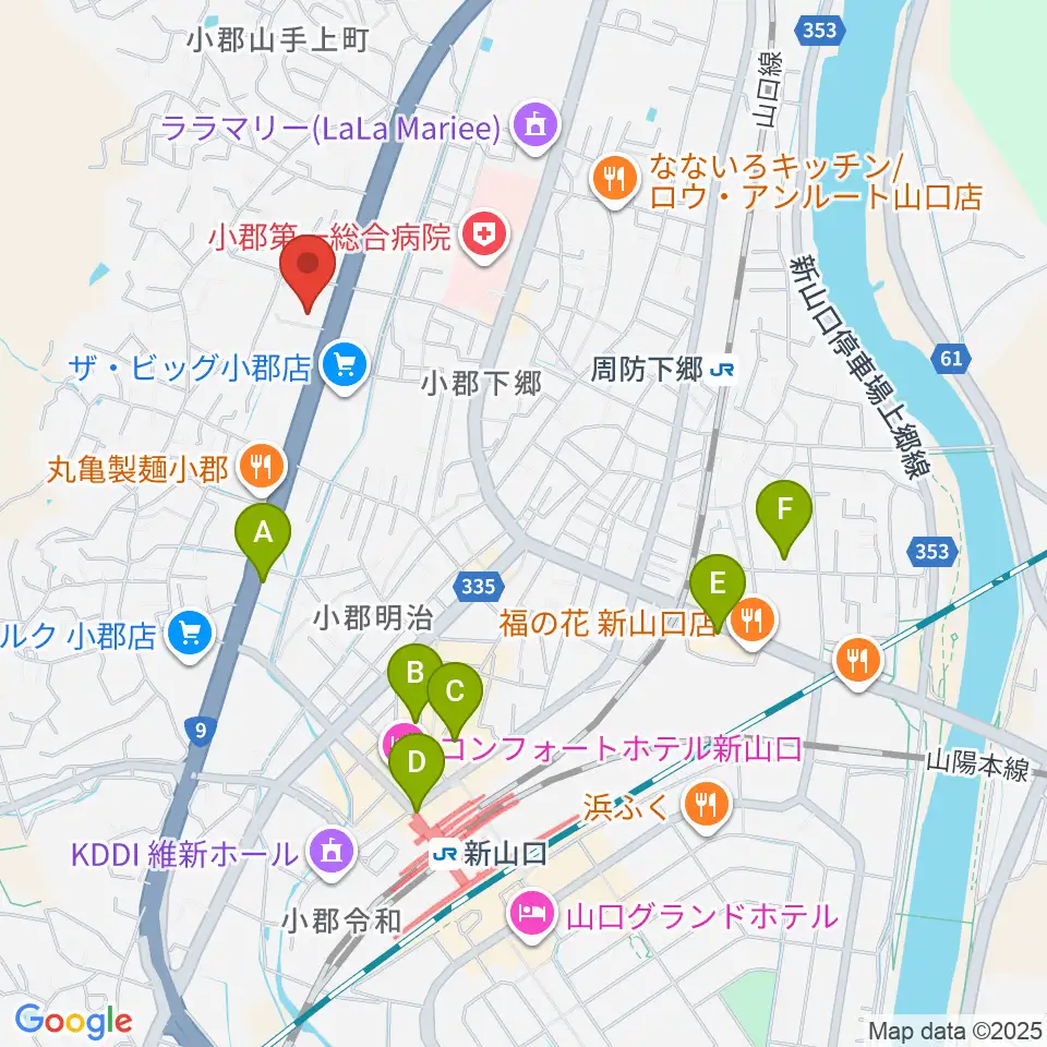 山口市小郡文化資料館周辺のカフェ一覧地図