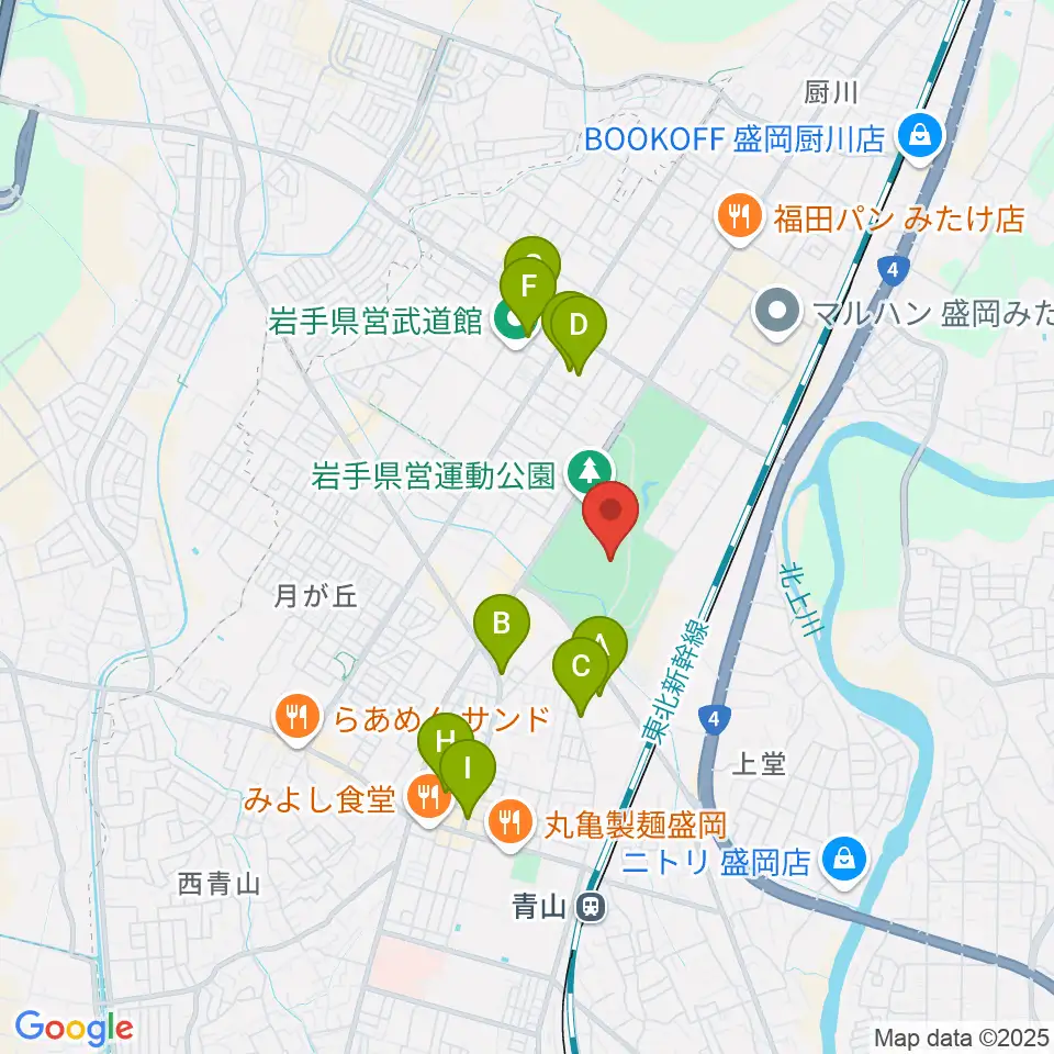 岩手県営運動公園グラウンド周辺のカフェ一覧地図