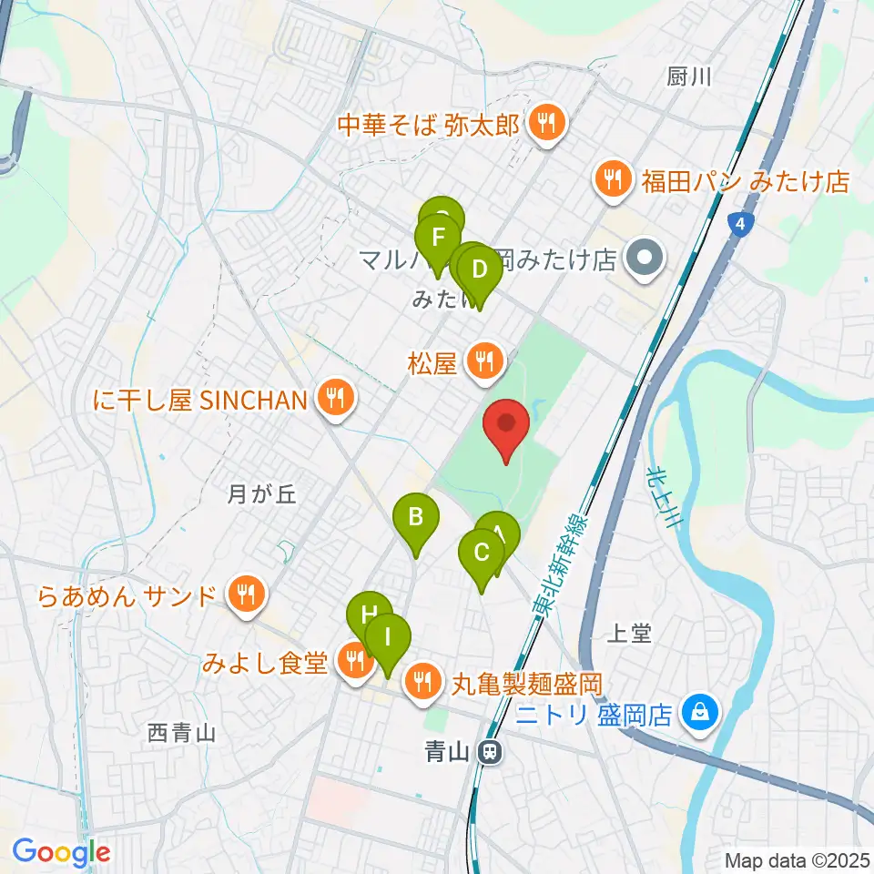 岩手県営運動公園グラウンド周辺のカフェ一覧地図