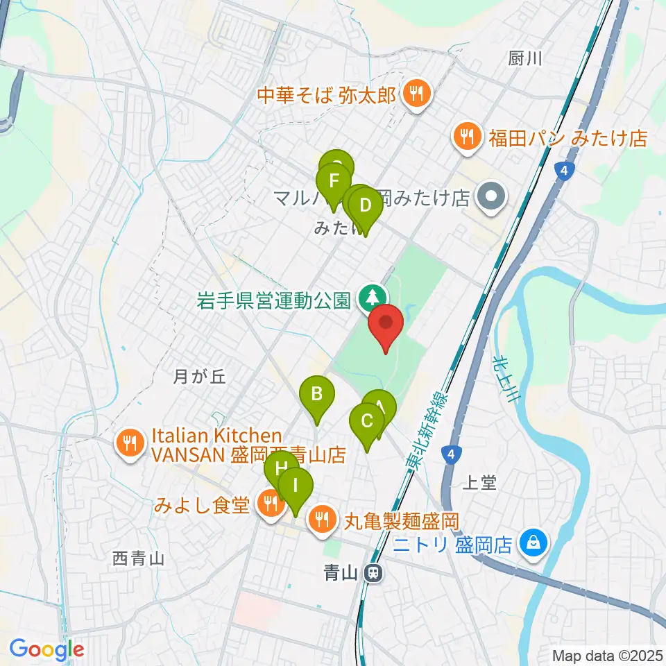岩手県営運動公園グラウンド周辺のカフェ一覧地図