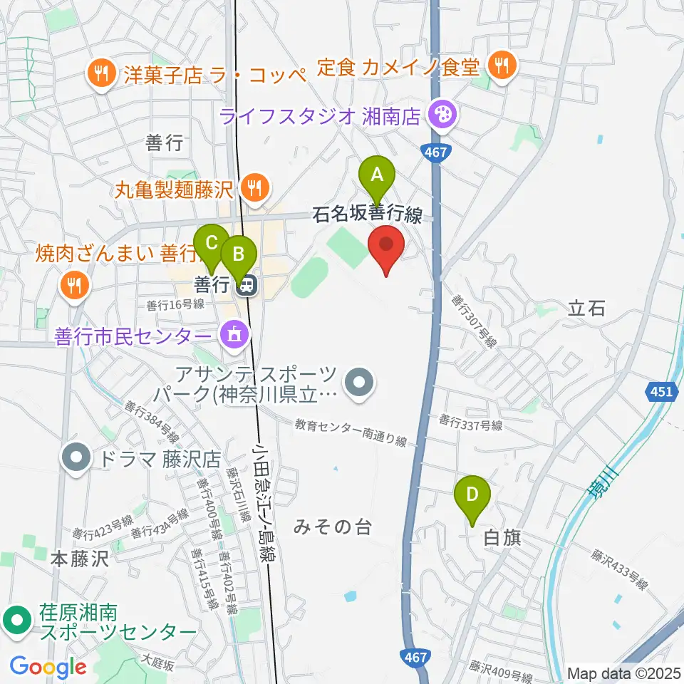 アサンテスポーツパーク球技場周辺のカフェ一覧地図