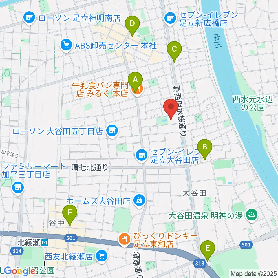 足立区立郷土博物館周辺のカフェ一覧地図