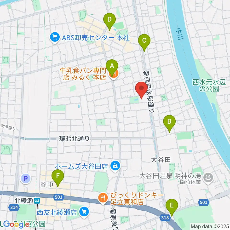 足立区立郷土博物館周辺のカフェ一覧地図