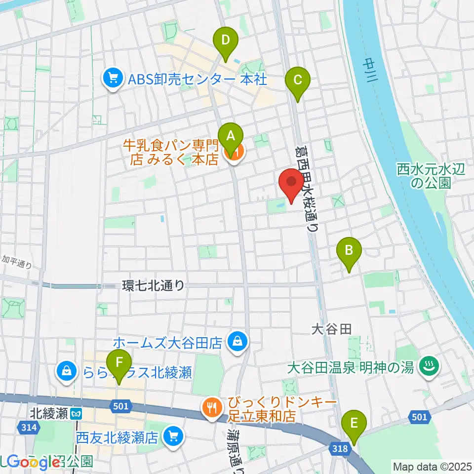 足立区立郷土博物館周辺のカフェ一覧地図