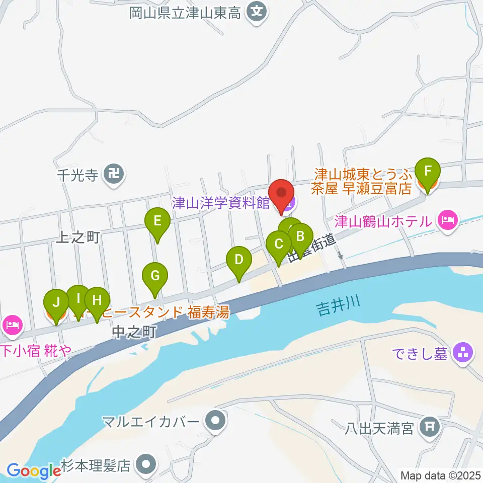 津山洋学資料館周辺のカフェ一覧地図