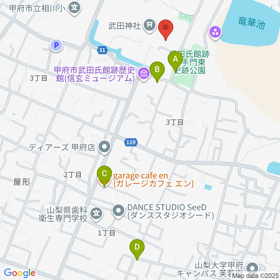 武田神社宝物殿周辺のカフェ一覧地図