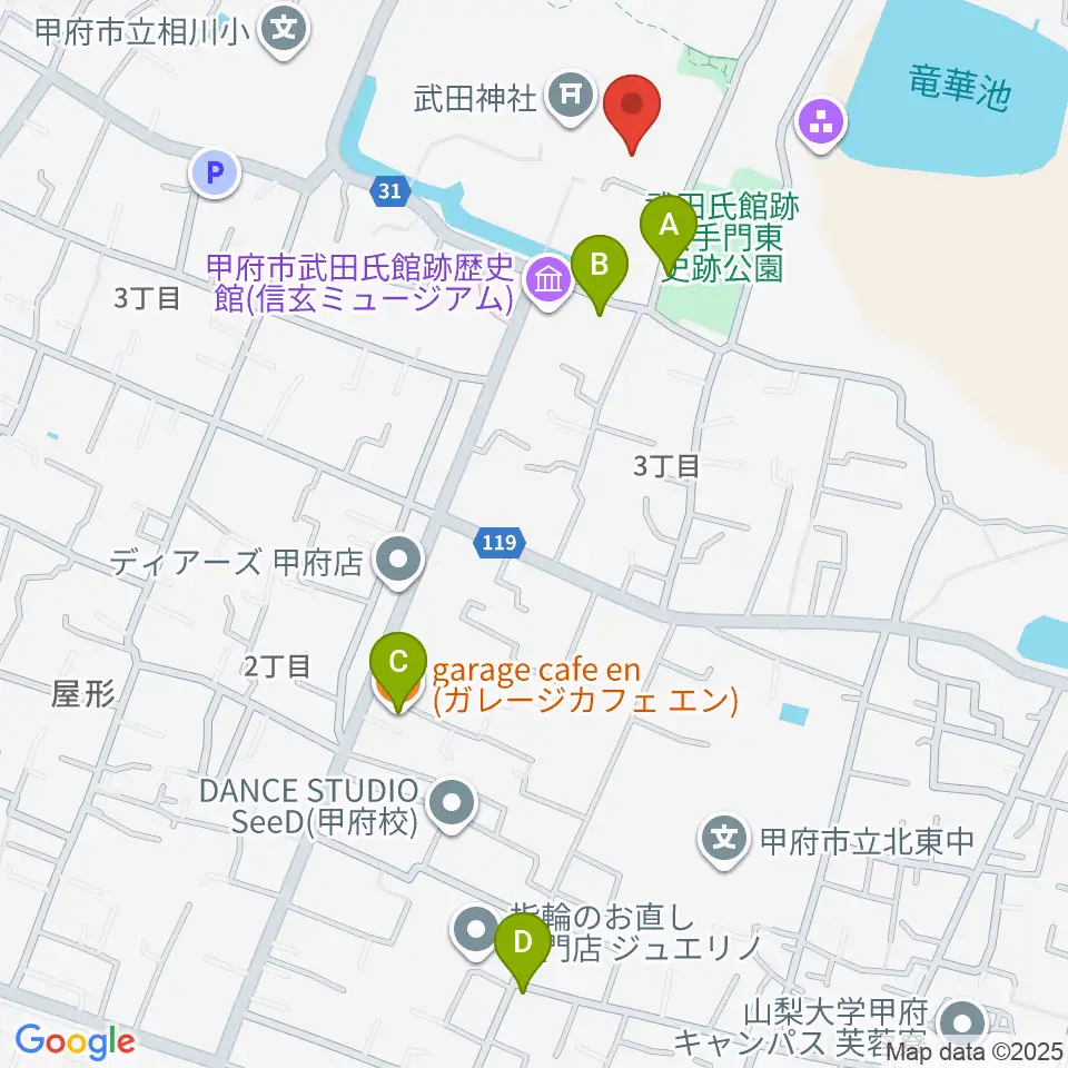 武田神社宝物殿周辺のカフェ一覧地図